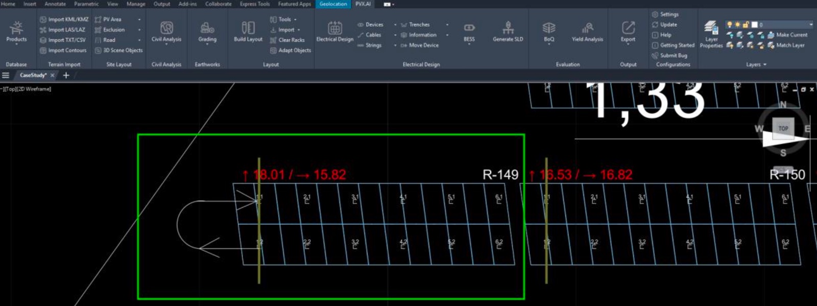 Top view of the naive parallel grid geometry in PVX.Cad