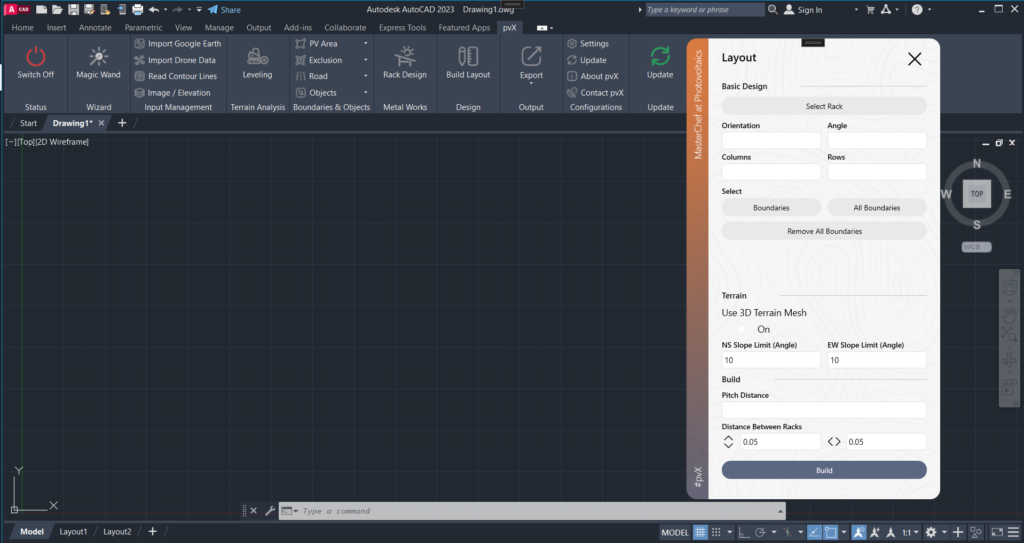 A screenshot of the solar design software, pvX